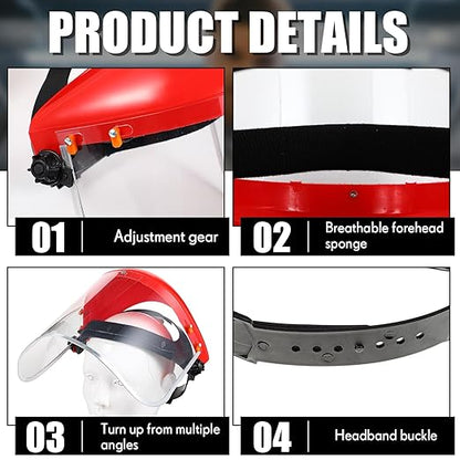 Copkim 3 Pack Safety Face Mask Shield for Grinding Clear Full Face Impact Resistant Safety PET Full Impact Resistant Mask Shield for Work Construction Cutting (Clear PET,Red)