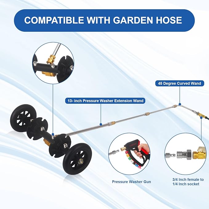 DUSICHIN Undercarriage Cleaner Water Broom Pressure Washer Attachment, 16 Inches Undercarriage Washer, Pressure Washer Underbody Car Cleaner 4 Extension Wands 4 nozzles Garden Hose Adapter DUS3202