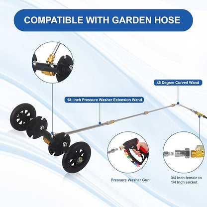 DUSICHIN Undercarriage Cleaner Water Broom Pressure Washer Attachment, 16 Inches Undercarriage Washer, Pressure Washer Underbody Car Cleaner 4 Extension Wands 4 nozzles Garden Hose Adapter DUS3202