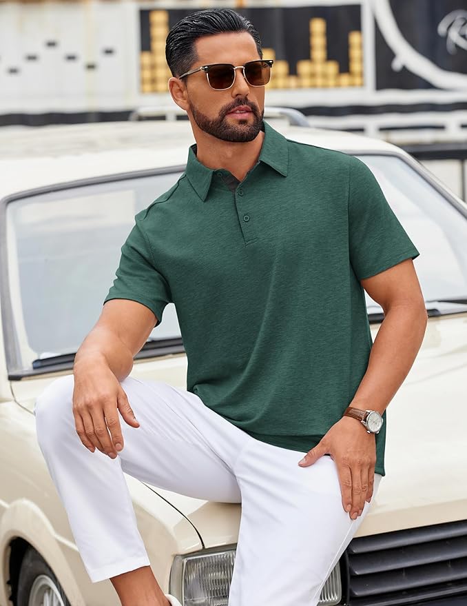 COOFANDY Mens Polo Shirts Short Sleeve Casual Summer Polo Tee Classic Collared Golf Stylish Tops