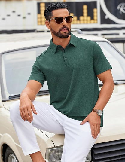COOFANDY Mens Polo Shirts Short Sleeve Casual Summer Polo Tee Classic Collared Golf Stylish Tops