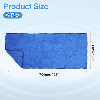 HARFINGTON 6 Pack Microfiber Cleaning Cloth, 28" x 12" Multi-Functional Cleaning Towels Reusable Absorbent Rags for Car Wash Kitchen Household Window Clean, Sapphire Blue