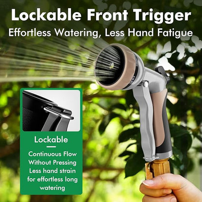 RESTMO Garden Hose Nozzle, Heavy Duty Metal Water Nozzle with 7 Adjustable Spray Patterns, High Pressure Hand Sprayer with Flow Control, for Watering Plants & Lawns, Washing Cars & Pets, Gold