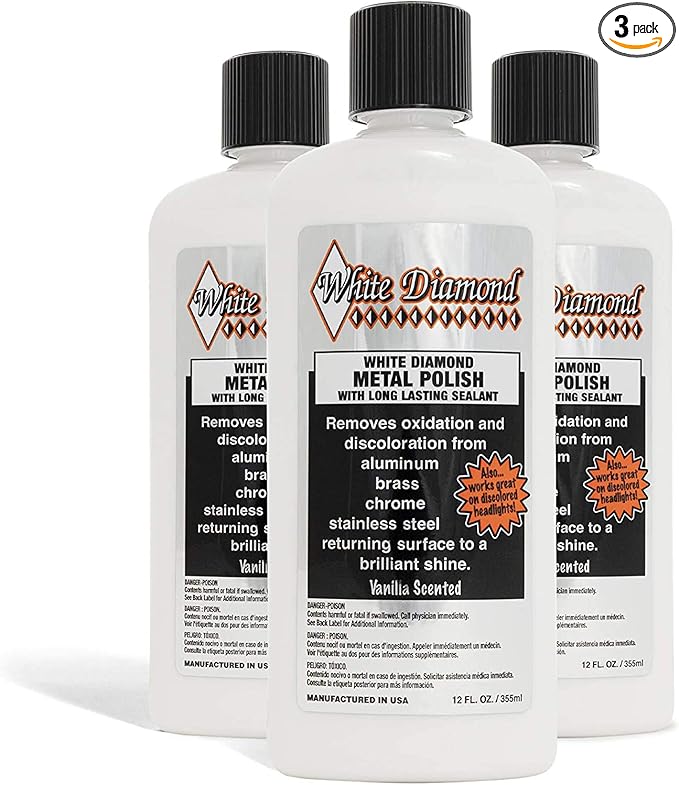 Schultz Laboratories White Diamond Metal Polish & Long Lasting Sealant - Perfect for Stainless Steel, Brass, Aluminum, Chrome, Gold, Silver - Sealant, Rust Remover/Preventer, Jewelry, Boats - 3 Pack
