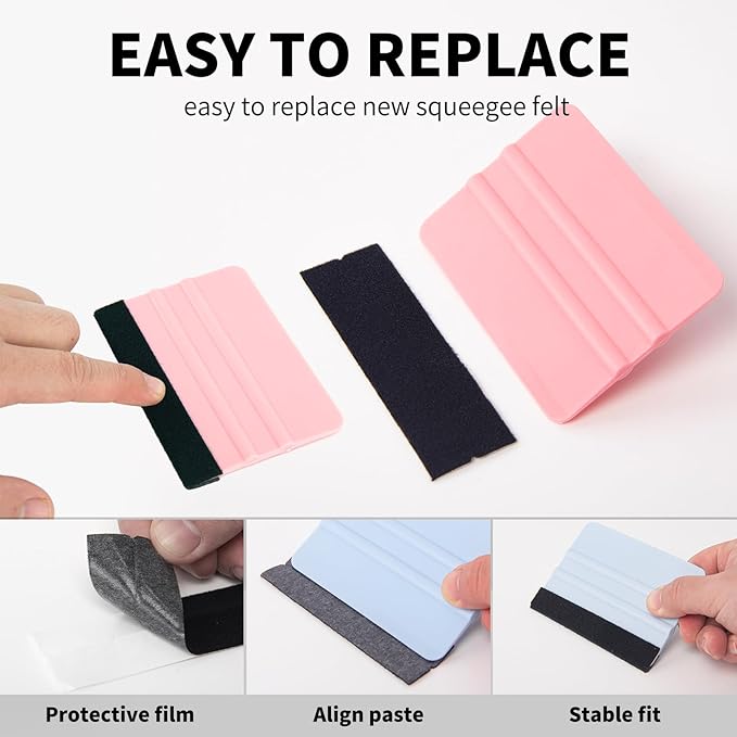 Squeegee for Vinyl, 2 Pcs Vinyl Squeegee with Extra 2 Felt Replacements, 4 Inch Vinyl Wrap Tools for Car Wrap, Craft Sign Making, DIY Crafting, Window, SkyBlue and Pink