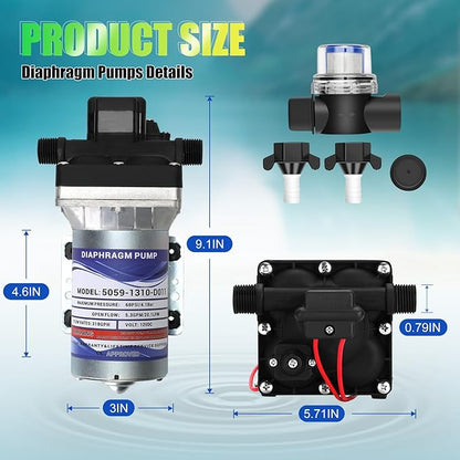 5059-1310-D011 5.3 GPM Automatic Demand 12VDC Diaphragm Pump with 60 PSI Built-In Pressure Switch, Viton valves, Self-Priming & 1/2" NPTF Port