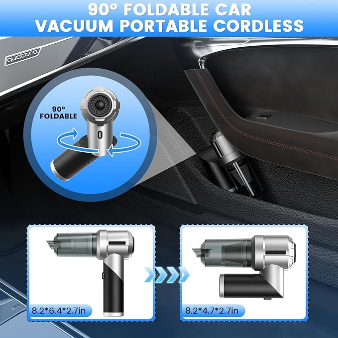 CHUMPOSH Car Vacuum Portable Cordless with 18000PA Super Suction, 4 in 1 Portable Air Blower/Car Vacuum 90°Foldable Handheld Rechargeable Brushless Motor, Gifts for Valentine's Day for Home, PC