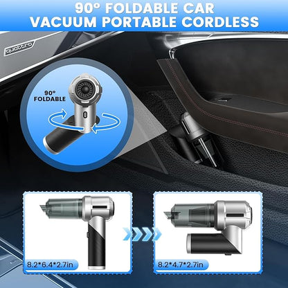 CHUMPOSH Car Vacuum Portable Cordless with 18000PA Super Suction, 4 in 1 Portable Air Blower/Car Vacuum 90°Foldable Handheld Rechargeable Brushless Motor, Gifts for Valentine's Day for Home, PC