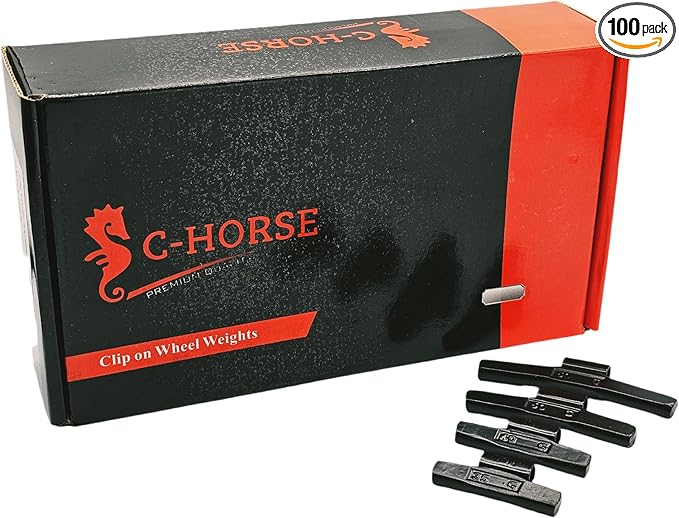 C-HORSE 100Pcs FN Series Clip on Wheel Weights Black Coated Assortment for Japanese Cars Hammer Type Rim Balancers, 35G, 40G, 50G, 60G, 25pcs for Each Size Fit for Steel Wheel (FN Style, 1.25-2)