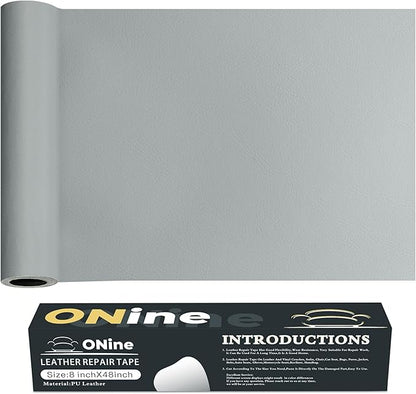 ONine Leather Repair Tape,Self Adhesive Leather Repair Patch,Leather Patches for Furniture,Sofa,Car Seats,Office Chair. Vinyl Repair Kit 8x48in(Blue Gray-Litchi Grain)
