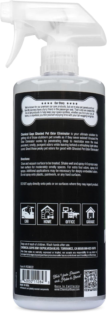 Chemical Guys Ghosted Pet Odor Eliminator 32 Oz Pet Smell Neutralizer For Car Interior, Carpet, Upholstery, Fabric Seats, Home, Furniture, Citrus Scent Spray Cleaner