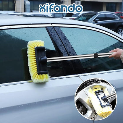 Car Wash Brush with Long Handle – Five-Sided Soft Bristle Brush for Car, Truck, SUV, RV, Boat & House Siding Cleaning