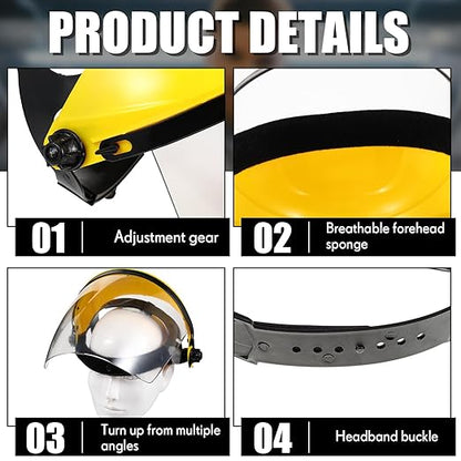 Tellegloww 4 Pack Safety Face Shield for Grinding and Cutting, Full Impact Resistant Face Shield Mask for Work Chemical Woodworking (Yellow)