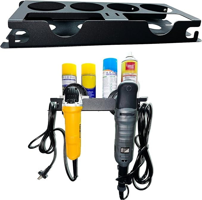 Spray Bottle Storage Rack with Angle Grinder Holder, 2 Slot Polisher Holder & 4 Slot Spray Bottle Holders, 1 Set Multifunctional Storage Rack for Garage and Workspace