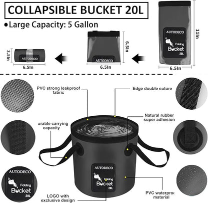 AUTODECO 35Pcs Car Wash Detailing Kit Cleaning Kits with Foam Gun Sprayer Collapsible Bucket Brush Large Wash Mitt Towels Complete Interior Exterior Car Washing Supply Set Black