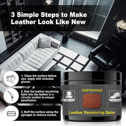 DOTUHAO Leather Recoloring Balm, Brown Leather Scratch Repair, Leather Dye,Leather Paint,Leather Restorer for Shoes, Sofa,Purse Handbags,Couch, Car Seat,Coat and Jacket (Brown)