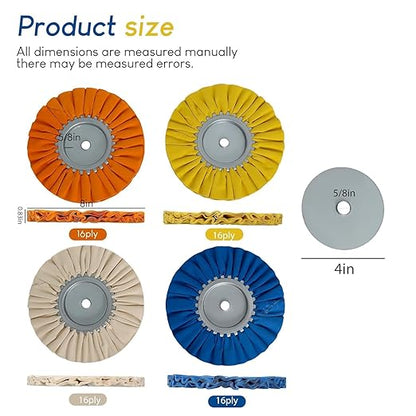 Ketofa 8'' Airway Buffing Wheel Kit, 6 Pcs Aluminum Wheel Polishing Kit in Diameter 5/8" Arbor Hole, Safety Flange, Buffing Wheel Rake, Metal Polishing Wheel 16Ply for Angle Grinder Mirror Finish