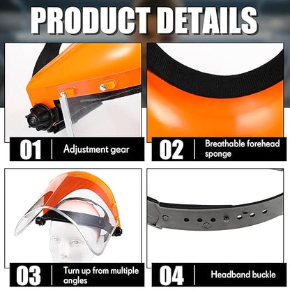 Copkim 3 Pack Safety Face Mask Shield for Grinding Clear Full Face Impact Resistant Safety PET Full Impact Resistant Mask Shield for Work Construction Cutting (Clear PET,Orange)