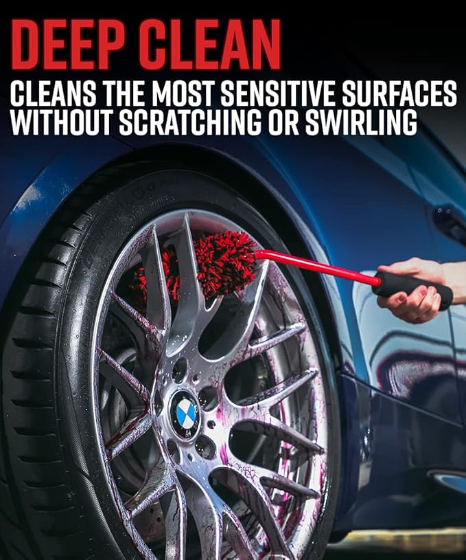 Adam's Polishes Angled Wheel Detailing Brush - Car Cleaning Wheel Brush |Use W/Wheel Cleaner, Rim Cleaner, Chrome Cleaner | Car Wash Brush Cleans Brake Dust from Barrels & Hard to Reach Areas (Small)