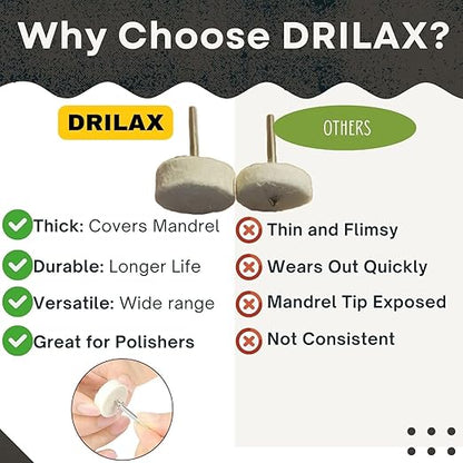 Drilax 1-Inch Polishing & Buffing Wheel Kit for Dremel – 100 Pcs with 2 Mandrels – 50% Thicker Wheels for Jewelry, Metal & Resin Shine