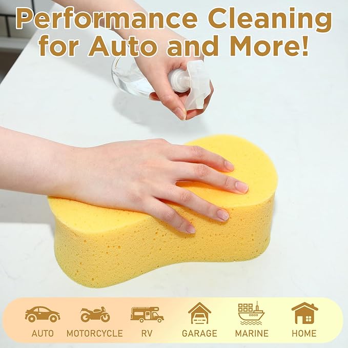Tioncy 16 Pcs Giant Car Wash Sponges 9 x 4.7 x 3 Inch Extra Large Car Cleaning Bone Sponges Bulk All Purpose Easy Grip Thick Foam Scrubber for Boat Garage Kitchen Bathroom Household Cleaning (Yellow)