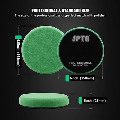 T120 Heavy-Cut Foam Polishing Pads, SPTA 3Pcs 6.5 Inch Face for 6 Inch 150mm Backing Plate Compound Buffing Sponge Pads for Car Buffer Polisher Compounding, Polishing and Waxing -FPTSS6G-3