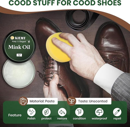 KIEMT Premium Mink Oil Leather Conditioner & Cleaner - All-in-One Leather Care Kit for Boots, Shoes, Sofas, and More!
