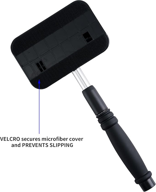 Polyte Pivoting Windshield Glass Cleaning Tool Extendable Aluminum Handle w/3 Premium Microfiber Covers