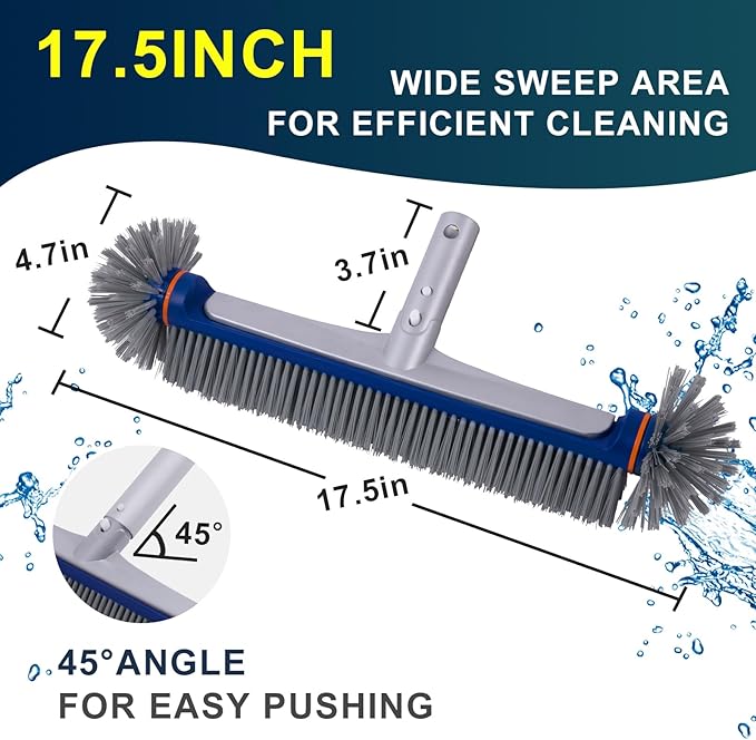 POOLAZA 360 Degree Pool Brush - Heavy Duty, Premium Bristle & Aluminum Handle for Inground & Above-Ground Pools