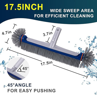 POOLAZA 360 Degree Pool Brush - Heavy Duty, Premium Bristle & Aluminum Handle for Inground & Above-Ground Pools