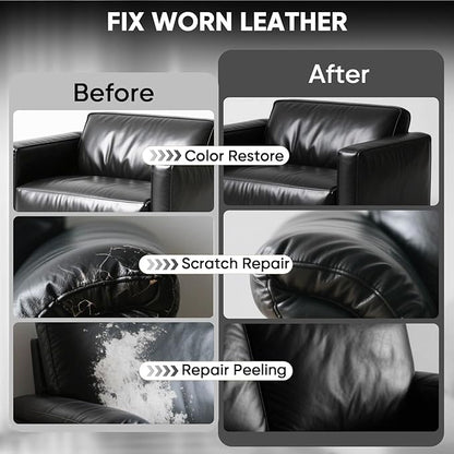 AWOWZ Leather Recoloring Balm - Scratch Repair & Color Restore Kit for Faded Leather, Leather Couch & Car Seats - 10OZ Leather Restorer Balm for Furniture, Auto Interior, Vinyl, Accessories (Black)