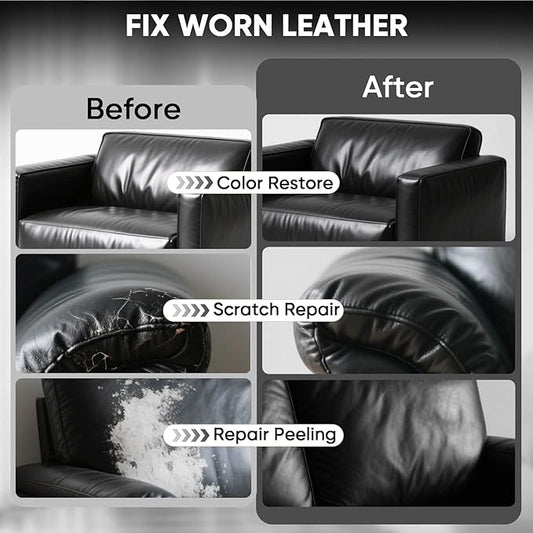 AWOWZ Leather Recoloring Balm - Scratch Repair & Color Restore Kit for Faded Leather, Leather Couch & Car Seats - 12OZ Leather Restorer Balm for Furniture, Auto Interior, Vinyl, Accessories (Black)