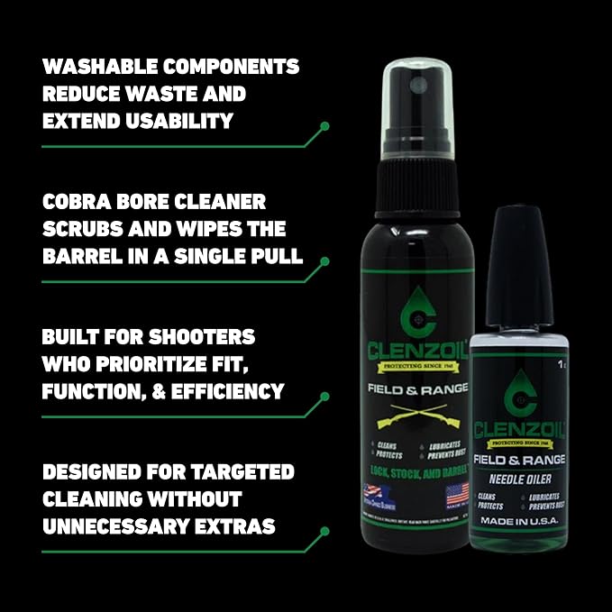 CLENZOIL Field & Range Pistol & Rifle Essentials Gun Cleaning Kit | CLP Spray & Oiler with Bore Cleaner | Clean, Lubricate & Protect | Nylon Brush, Bore Swabs & Microfiber