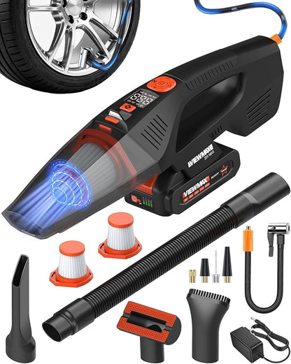 Viewmax 2-in-1 Car Vacuum and Tire Inflator - 20V Cordless Handheld Vacuum Cleaner & 150PSI Air Pump with Pressure Gauge, 18000Pa Suction, Portable Air Compressor for Tires Pump and Car Cleaning