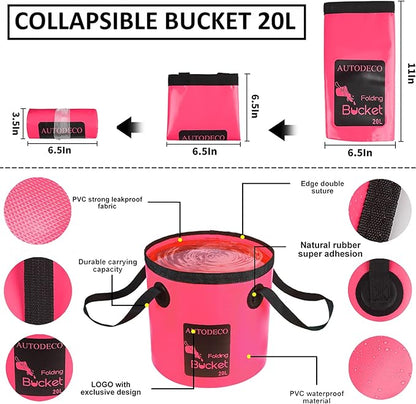 AUTODECO 41Pcs Car Cleaning Wash Kit Interior Detailing Cleaner Kit with High Power Handheld Vacuum, Collapsible Bucket, Windshield Tool, Snow Shovel, Tire Brush, Complete Car Care Tools, Pink