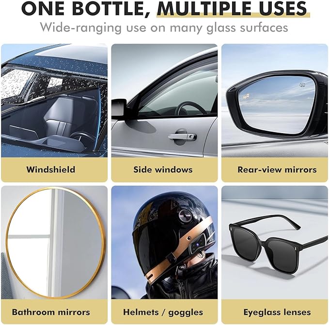 Car Glass Oil Film Cleaner, Clear View Lens Cleaner Universal Anti-Rain Fog Glass Brush Cleaning Tools Reusable Hydrophobic Windshield Coating for Improves Clarity Visibility - 3.4Fl oz