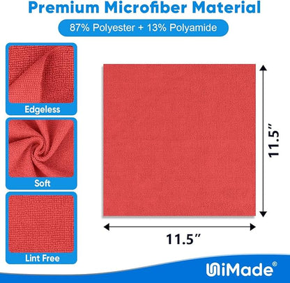 Microfiber Cleaning Cloth, 20 Pack Reusable Microfiber Towels for Cars Lint Free Cleaning Shop Towel Rags for Home Kitchen Automotive Bar Mechanic Restaurant Garage, 11.5"x 11.5", Red
