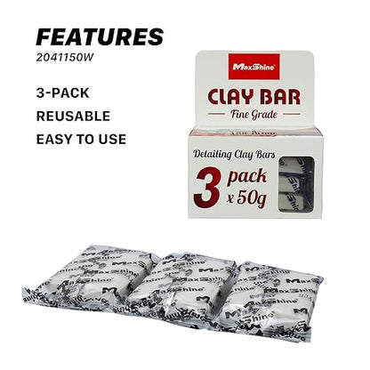 Maxshine 3-Pack Magic Clay Bar (50g Each) – Fine Grade Clay for Car Detailing – Removes Surface Contaminants from Paint, Glass, Plastic & Metal – Reusable Clay for Auto & Boat Detailing