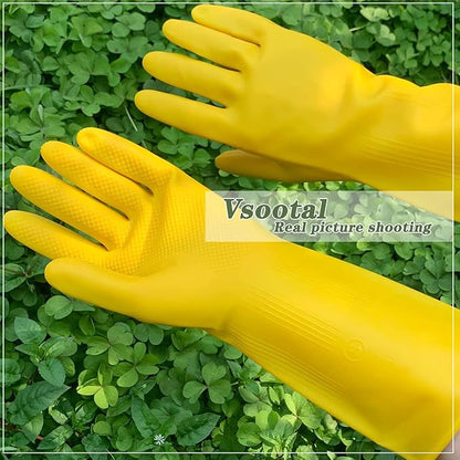 Vsootal 8 Pairs Reusable Household Cleaning Gloves, Rubber Kitchen Dishwashing Gloves,Extra Thickness, Long Sleeves, for Washing Dishes, Pet Care(Small, Yellow)