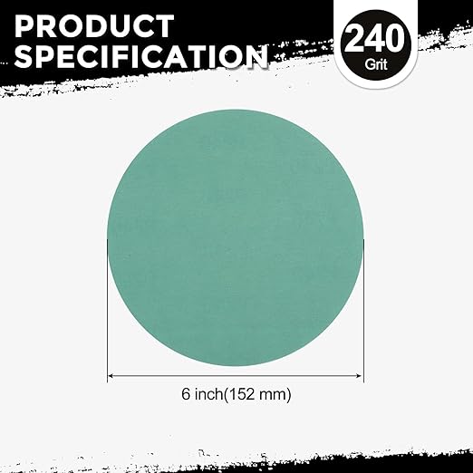 Kozelo 50 Pcs Sanding Discs 6 Inch 240 Grit Hook and Loop Orbital Sandpaper Suitable for Metal Wood Furniture DIY Grinding and Polishing, Green
