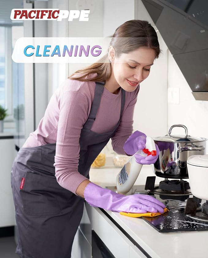 PACIFIC PPE 2 Pairs Dishwashing Cleaning Gloves with Latex free, Cotton lining, Kitchen Gloves (Purple+Blue, Large)