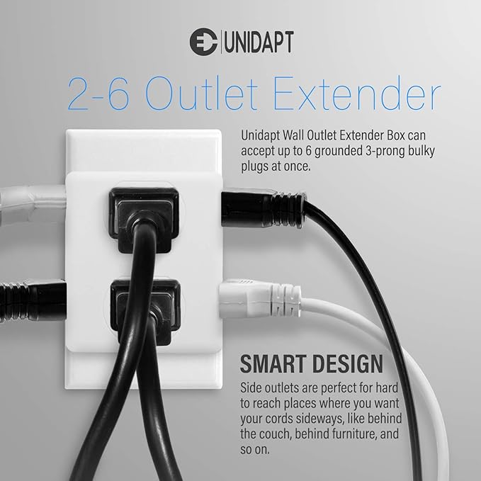 Unidapt Multi Plug Outlet Splitter, Multiple Outlets Extender Adapter with 6 AC Power Socket, Side Splitter Box, Wall Tap Plug Expander for Home Hotel Office Dorm Essentials, 2-Pack