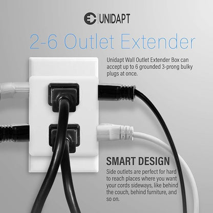 Unidapt Multi Plug Outlet Splitter, Multiple Outlets Extender Adapter with 6 AC Power Socket, Side Splitter Box, Wall Tap Plug Expander for Home Hotel Office Dorm Essentials, 2-Pack
