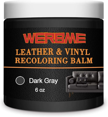 WERBME Leather Recoloring Balm & Color Restorer - Multipurpose Dye & Paint for Faded Leather Couches, Car Seats, Shoes | Fix Scratches on Clothing, Furniture & Accessories(Dark Gray)