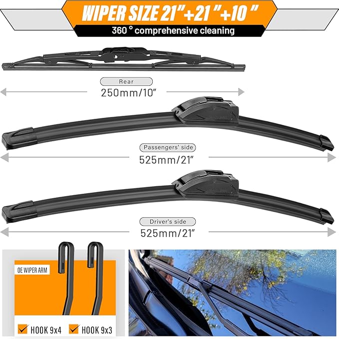 AUTOBOO 21"+21" Windshield Wipers with 10" Rear Wiper Blade Replacement for Jeep Patriot 2007 2008 2009 2010 2011 2012 2013 2014 2015 2016 2017 -Original Factory Quality (Pack of 3)