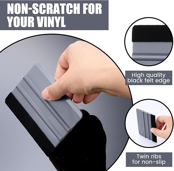 Lasnten 50 Pcs Plastic Vinyl Squeegee 4 Inch Felt Edge Squeegee for Car Window Windshield Glass Cleaning Tool Vinyl Scraper Decal Applicator Tool with Black Fabric Felt Edge (Gray)