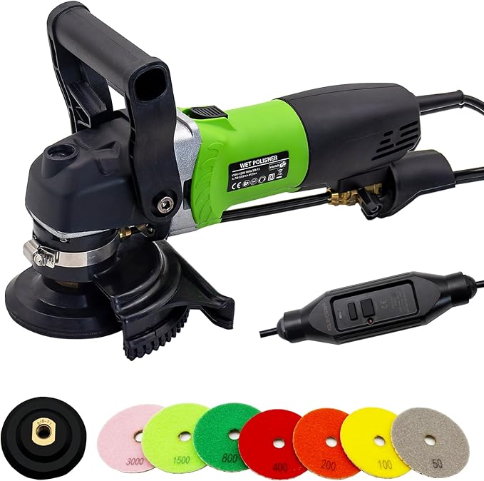 SDRTOP 800W Electric Wet Stone Polisher 4'' Variable Speed Grinder Buffing Machine, Countertop Concrete Polisher with 7PCS Diamond Polishing Pads for Granite, Tile, Cement Floor