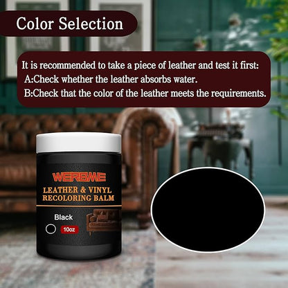 WERBME Leather Recoloring Balm & Color Restorer - 10OZ Multipurpose Dye & Paint for Faded Leather Couches, Car Seats, Shoes | Fix Scratches on Clothing, Furniture & Accessories(Black)