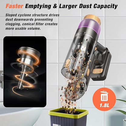 VBUOO Cordless Vacuum Cleaner, 580W 48KPA 70 Mins Vacuum Cleaners for Home, Self-Standing Stick Vacuum with Touch Screen, Wall Mount Charge, Ultra High-Power Brush for Pet Hair/Plush Carpet/All Floor