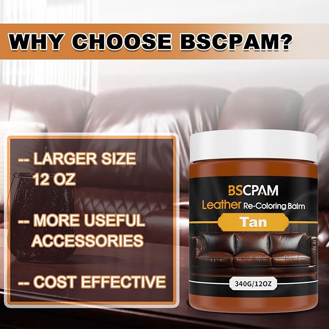 BSCPAM 12oz Leather Recoloring Balm & 3.4oz Mink Oil Leather Conditioner kit,Tan Leather Color Repair Kits for Couches, Leather Couch Paint Scratch Repair for Furniture Car Sofa Shoes Leather Dye